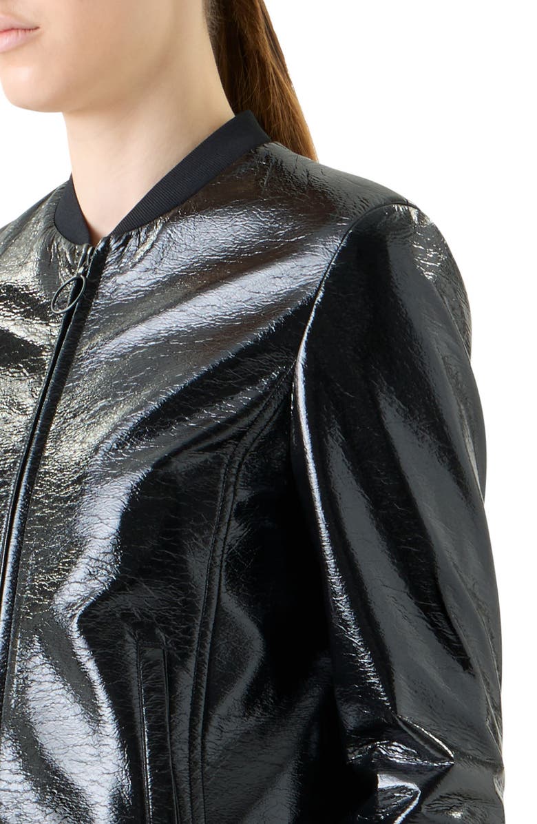 Akris punto Crinkled Lacquer Bomber Jacket, Alternate, color, Black