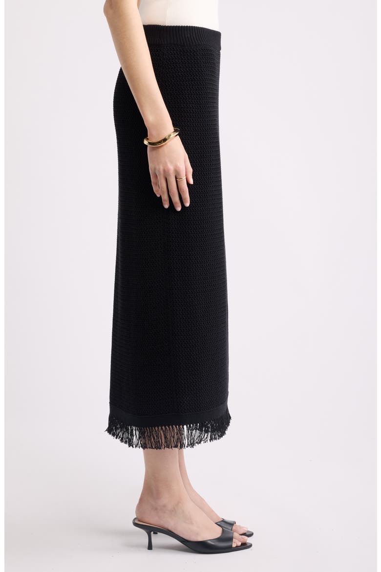 Fringe Sweater Midi Skirt, Alternate, color, BLACK