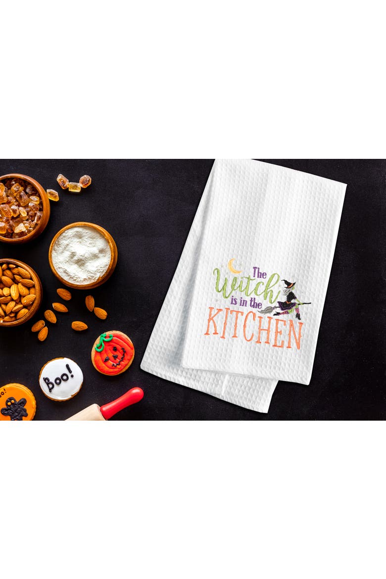 Witch Is In The Kitchen Halloween Cotton Embroidered Waffle Weave Kitchen Towel, Alternate, color, White