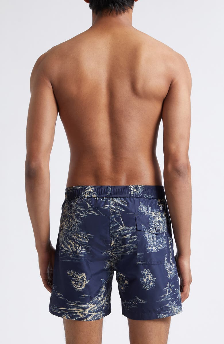 Moncler Tropical Print Swim Trunks, Alternate, color, Blue
