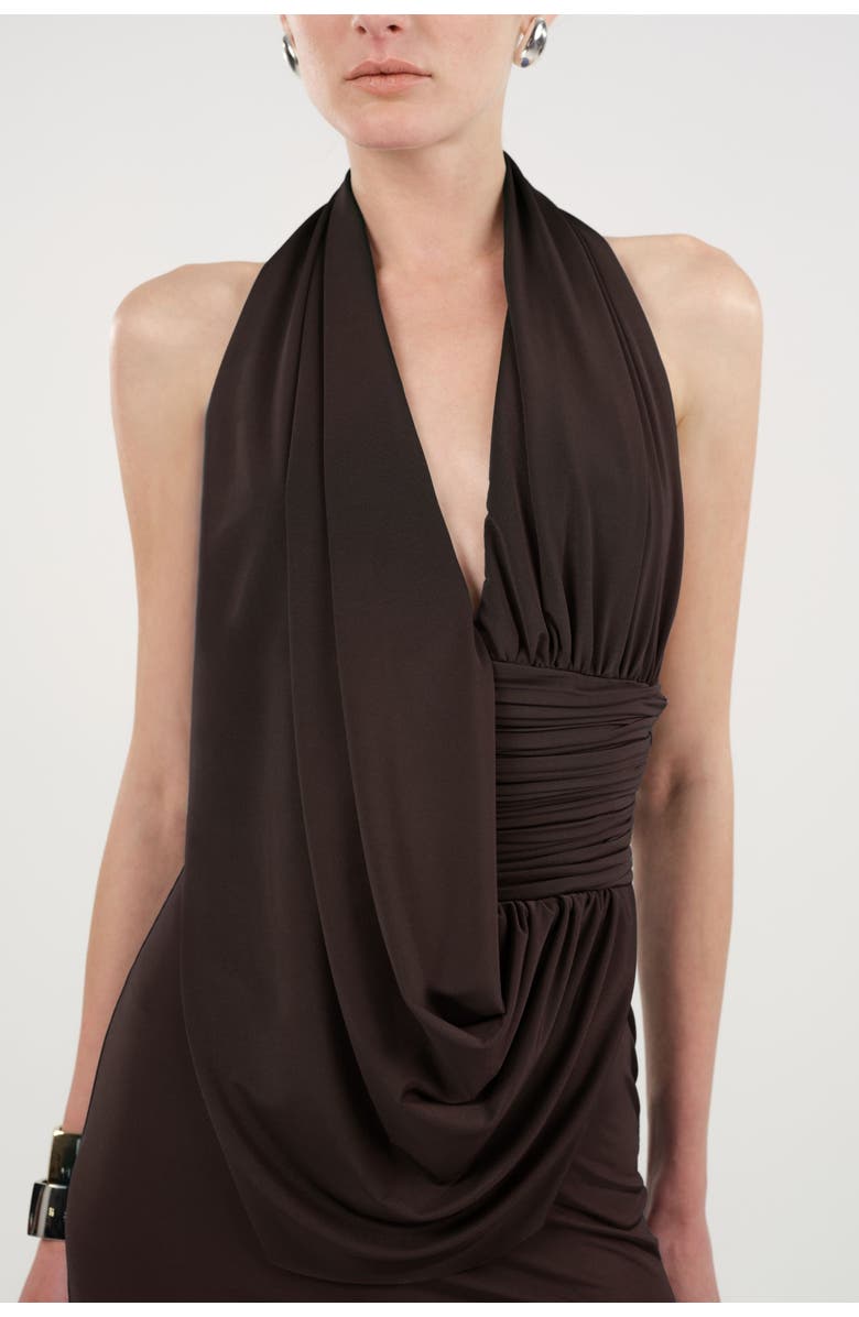 Nocturne Draped Halter Neck Maxi Dress, Alternate, color, Brown