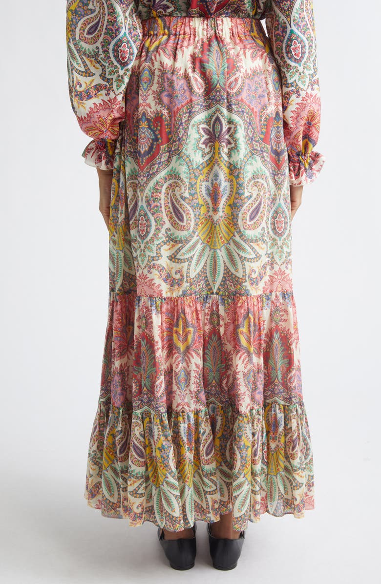 Etro Paisley Print Cotton Tiered Maxi Skirt, Alternate, color, Print On White Base