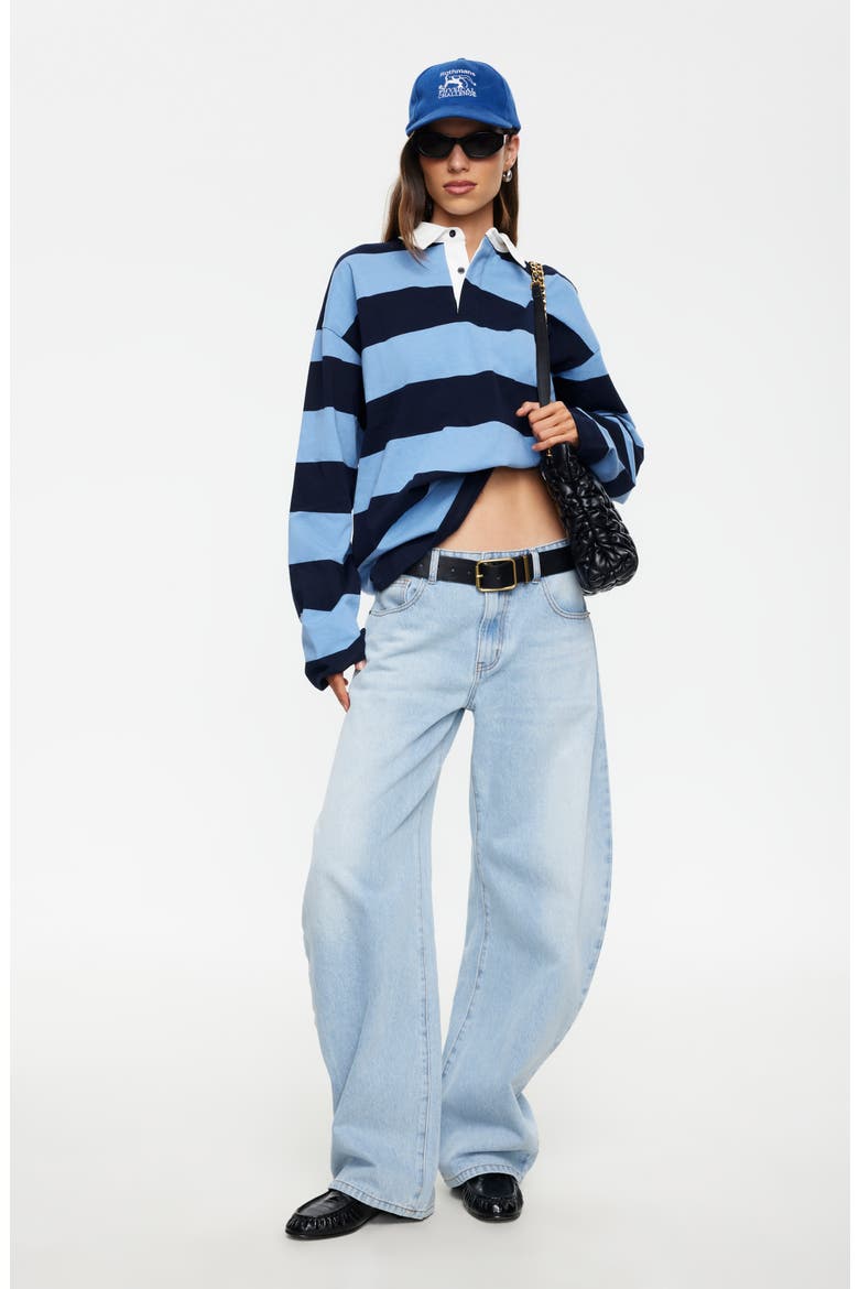 Outbound Oversize Stripe Jersey Cotton Long Sleeve T-Shirt, Alternate, color, NAVY