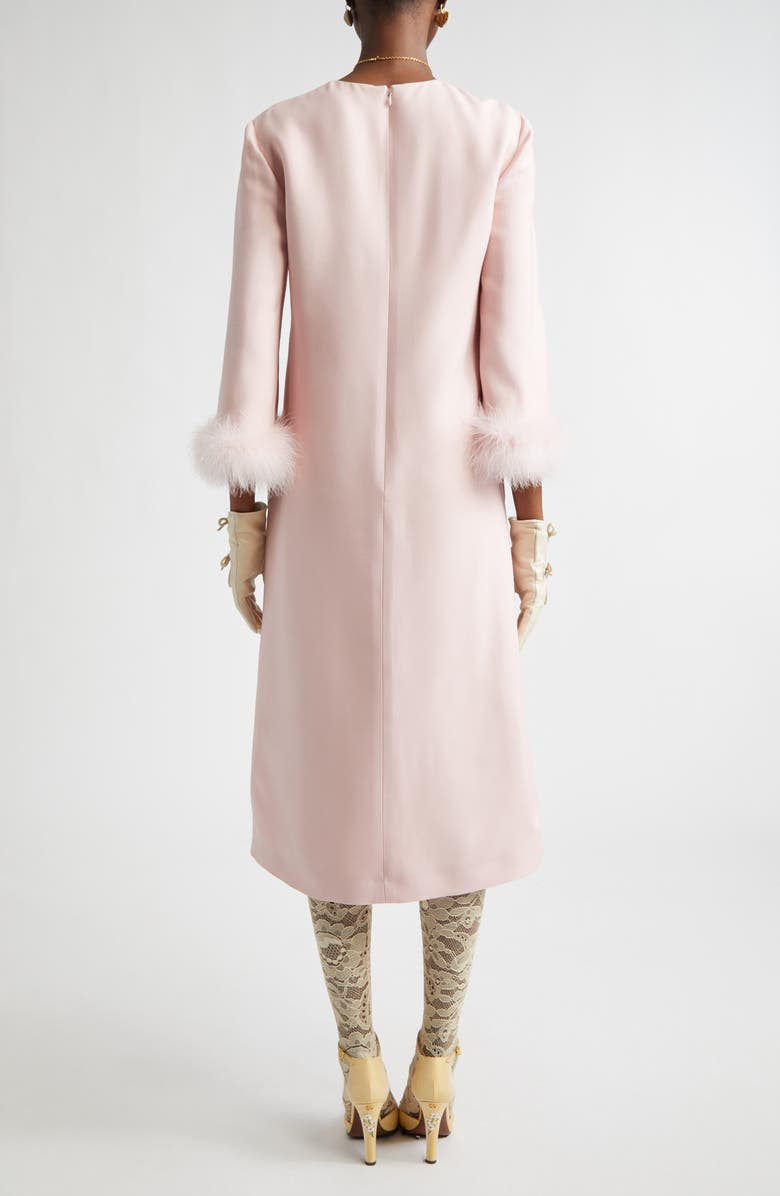 Valentino Feather Cuff Crepe Couture Midi Dress, Alternate, color, Rose