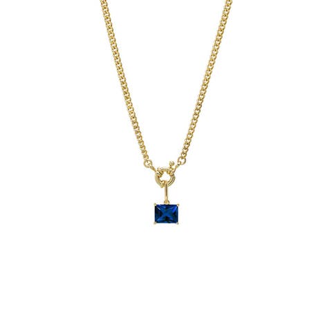 Colored CZ Emerald Charm Cuban Toggle Necklace