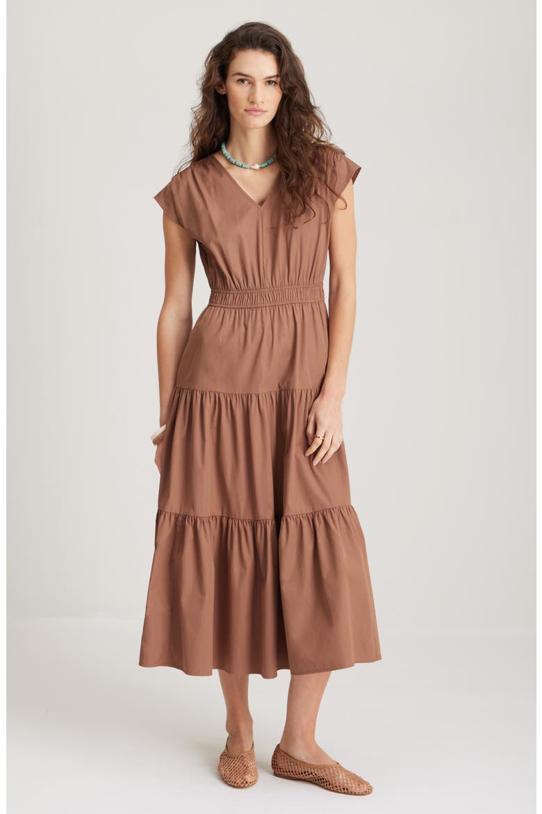 Tiered Poplin Maxi Dress, Main, color, BROWN NUT