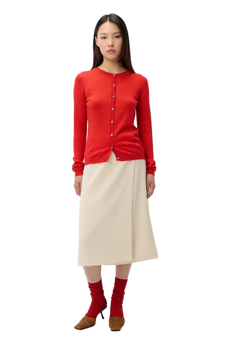 Cashmere-Silk Crew Neck Cardigan, Main, color, red