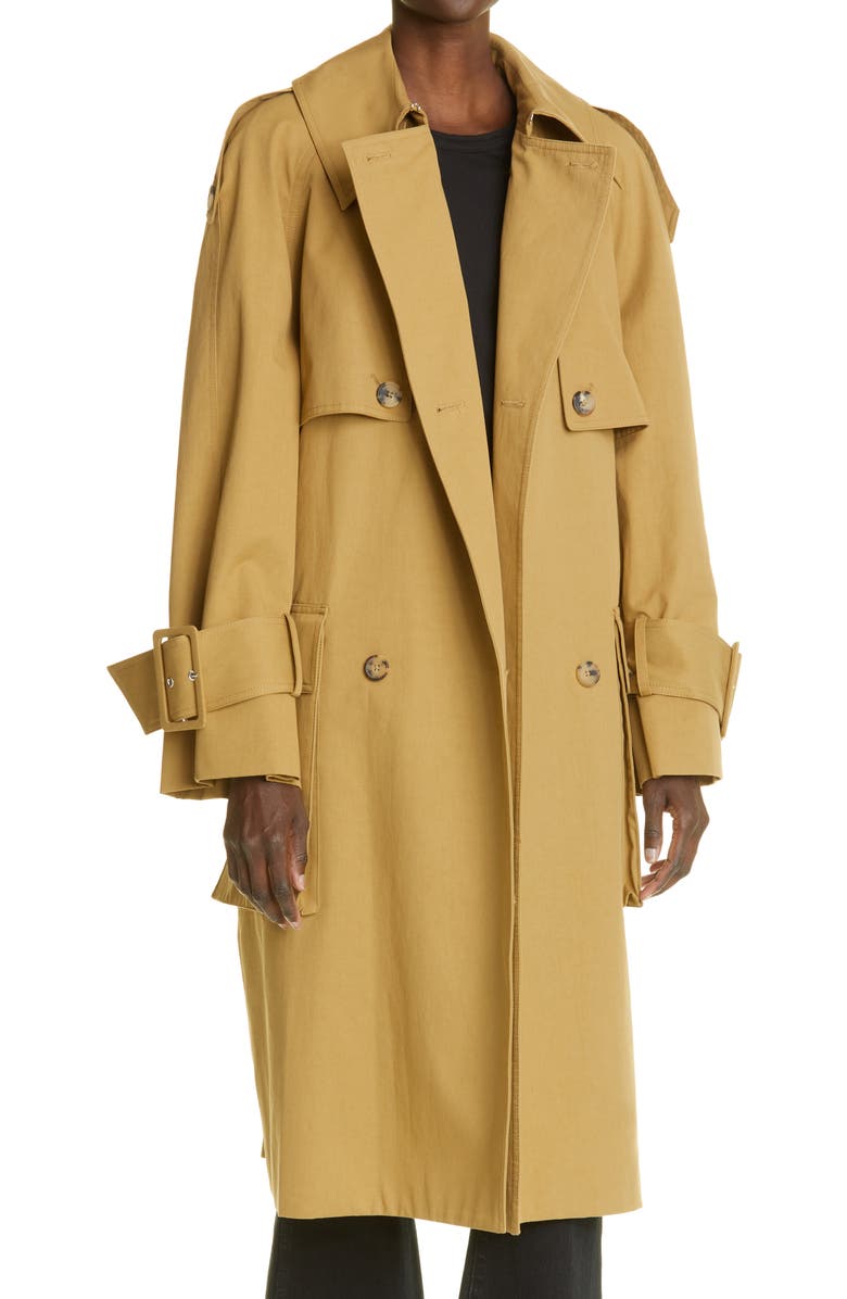 Khaite Nedding Double Breasted Trench Coat with Removable Faux Fur Collar, Alternate, color, 