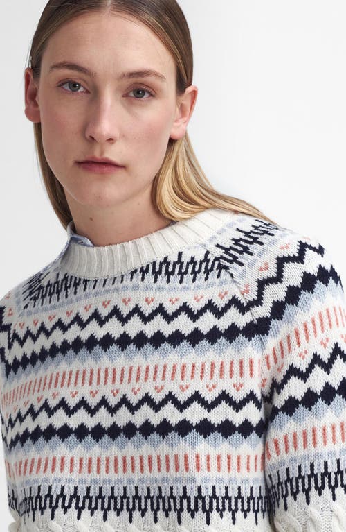 Barbour Marnie Fair Isle Wool Blend Crewneck Sweater In White