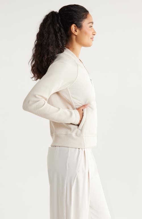 Zella Seamless Mixed Media Bomber Jacket In White