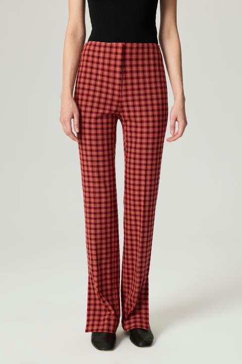 Plaid Slit-Hem Pants