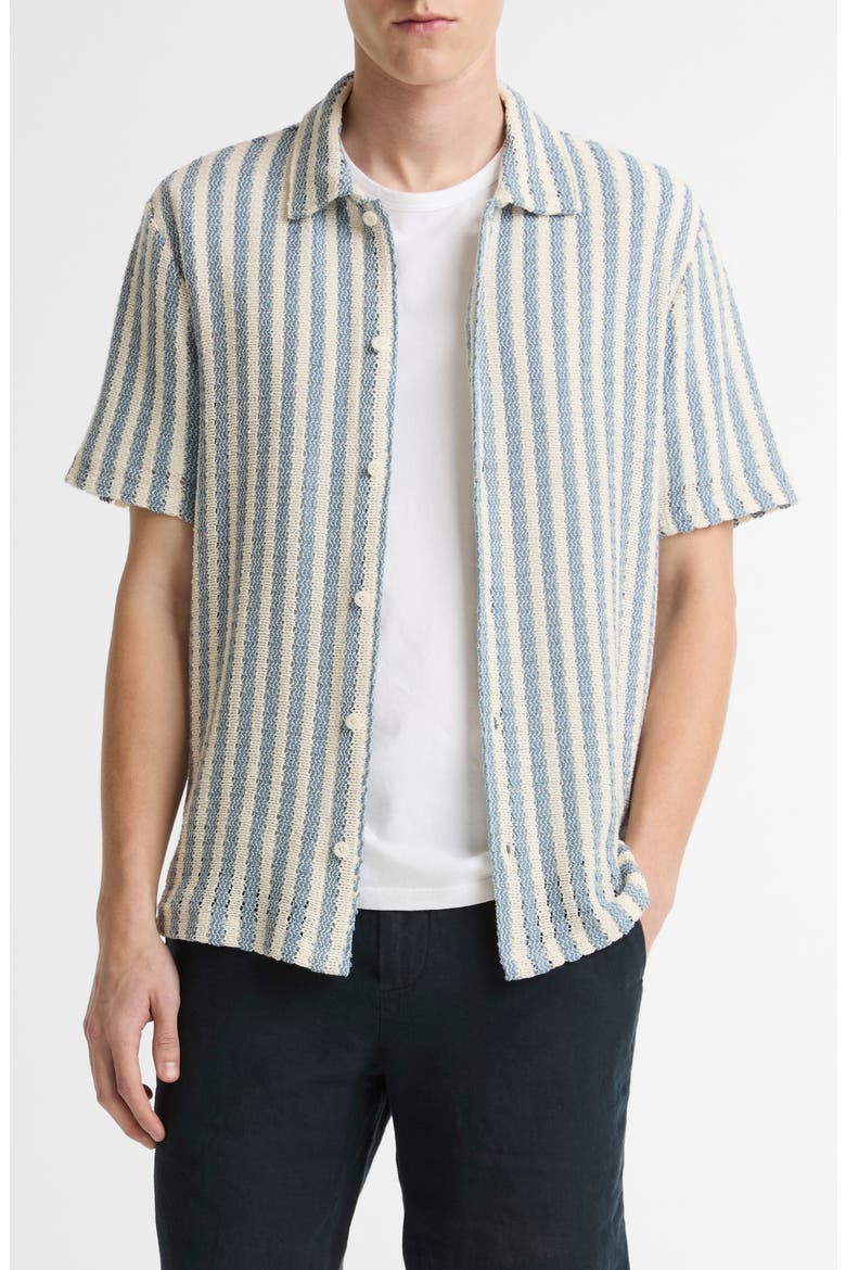 Beach Stripe Cotton-Blend Button-Front Shirt, Main, color, UNIFORM BLUE COMBO