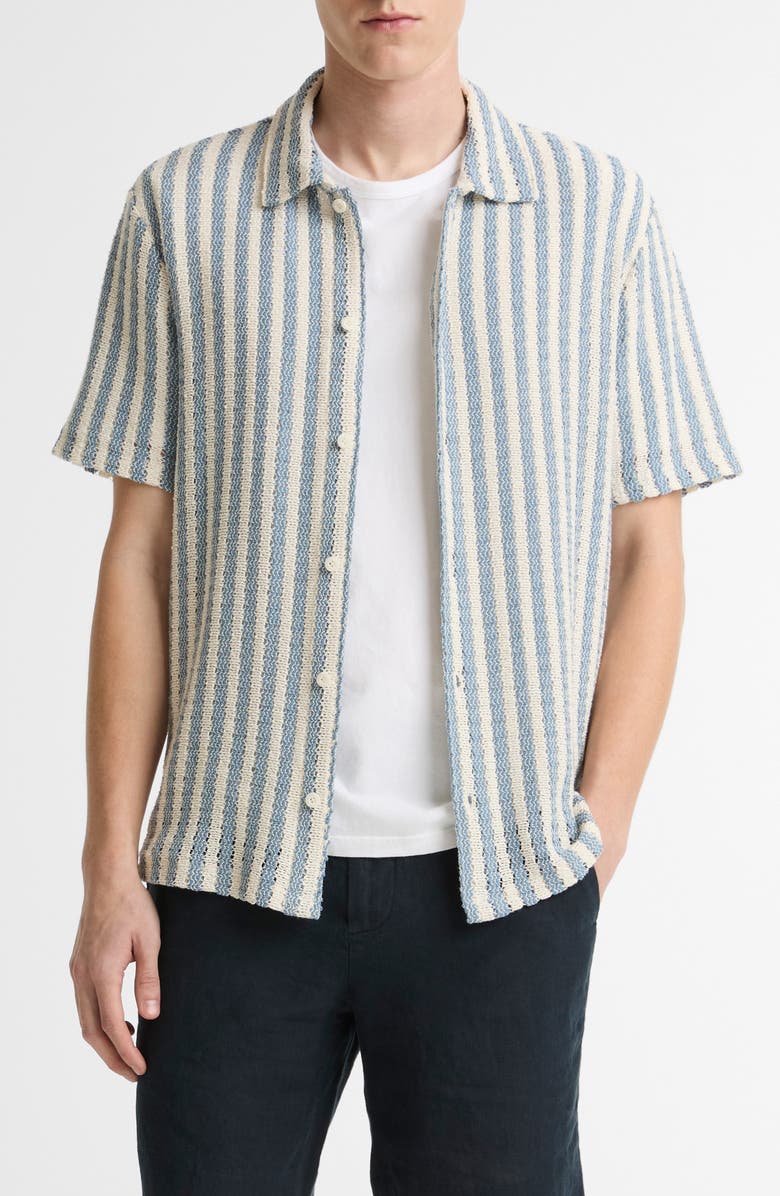 Vince Beach Stripe Cotton-Blend Button-Front Shirt, Main, color, Uniform Blue Combo