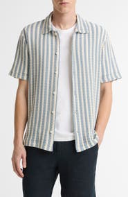 Vince Beach Stripe Cotton-Blend Button-Front Shirt