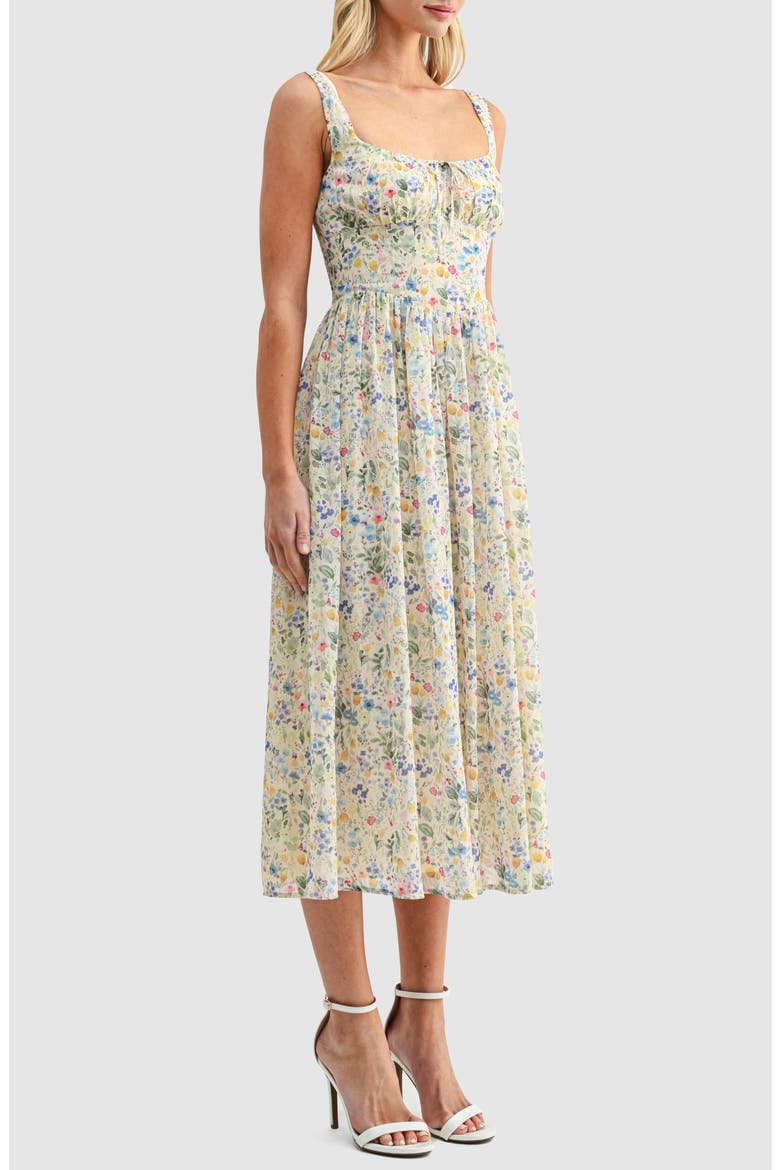 Floral Fit & Flare Midi Sundress, Alternate, color, YELLOW BLUE FLORAL