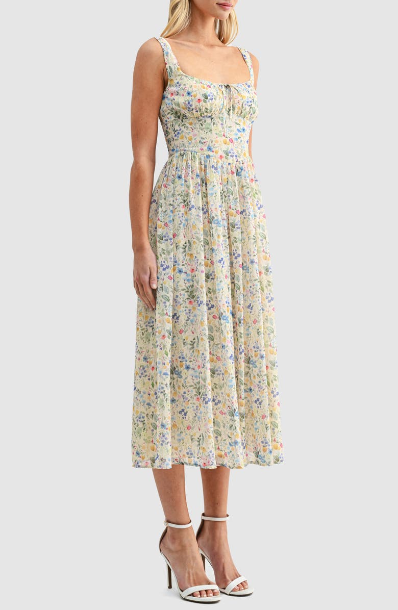 Lush Floral Fit & Flare Midi Sundress, Alternate, color, Yellow Blue Floral