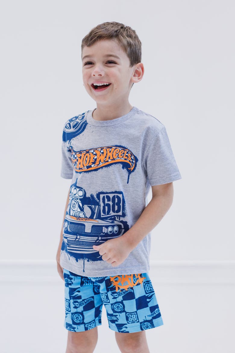 T-Shirt & Woven Shorts Set, Alternate, color, Gray / Blue