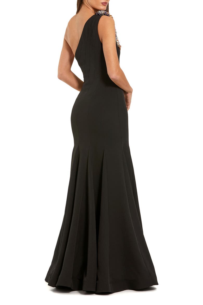 Crepe One Shoulder Beaded Mermaid Gown, Alternate, color, Black Multi