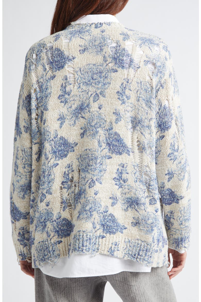 Distressed Oversize Floral Linen Blend Cardigan, Alternate, color, BLUE FLORAL