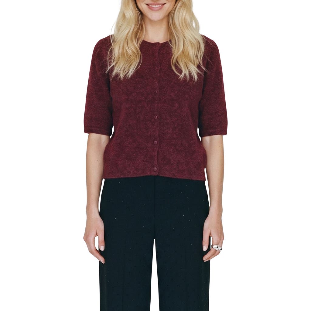 Vero Moda Short Sleeve Button Cardigan In Windsor Wine Black Melange