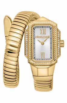 Roberto Cavalli Vera Snake Wraparound Bracelet Watch, 22mm x 32mm