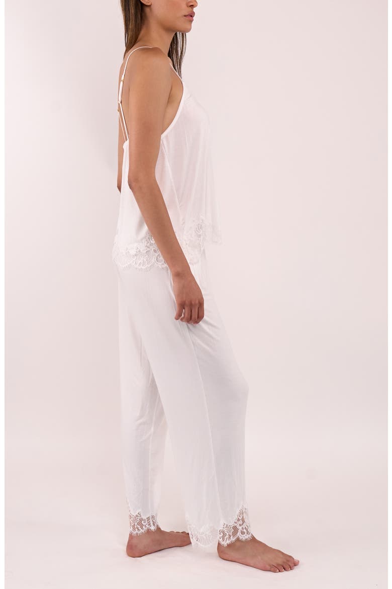 Sarafina Lace Trim Jersey Pajamas, Alternate, color, IVORY