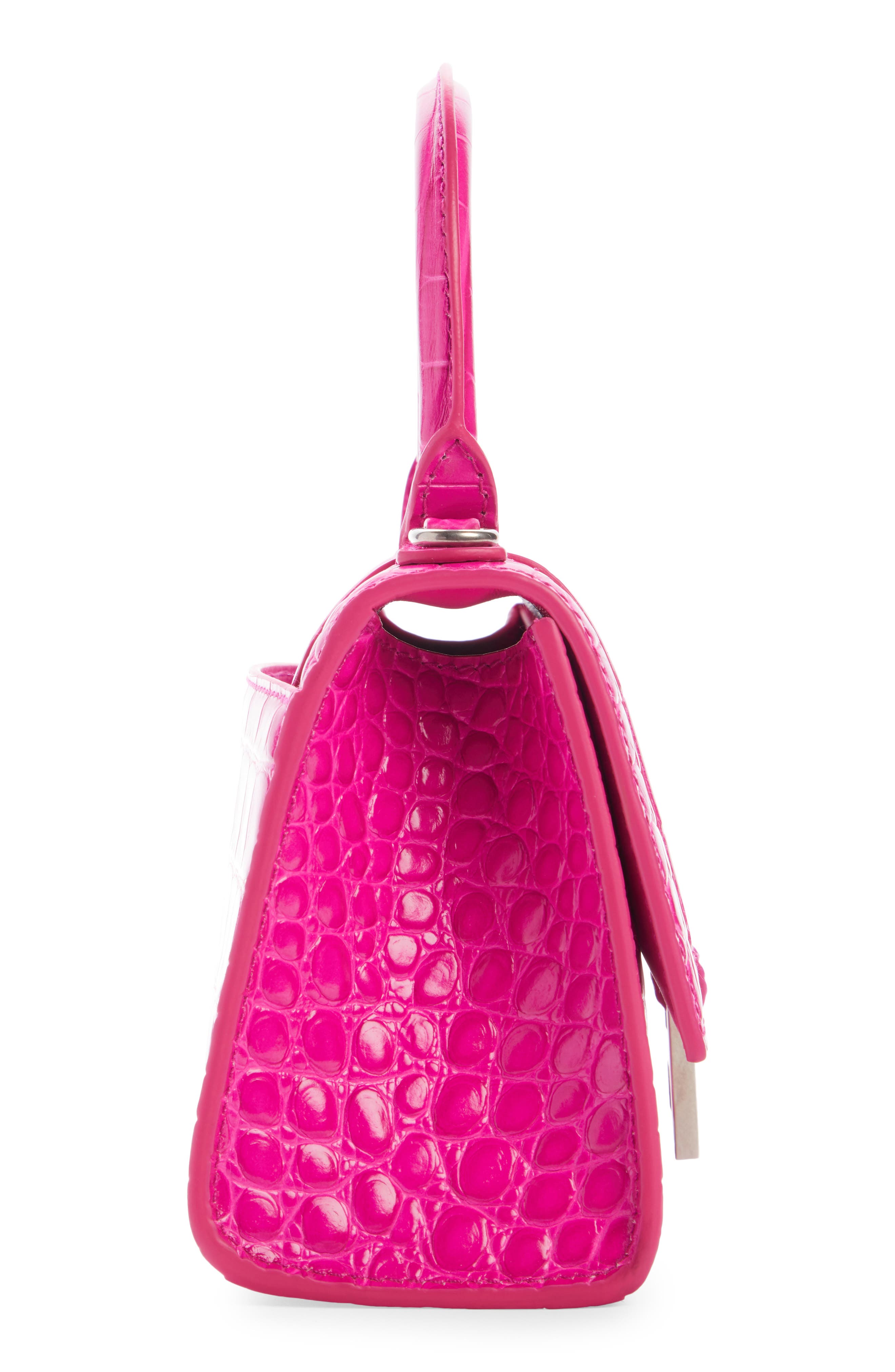 Extra Small Hourglass Croc Embossed Leather Top Handle Bag, Alternate, color, LIPSTICK PINK