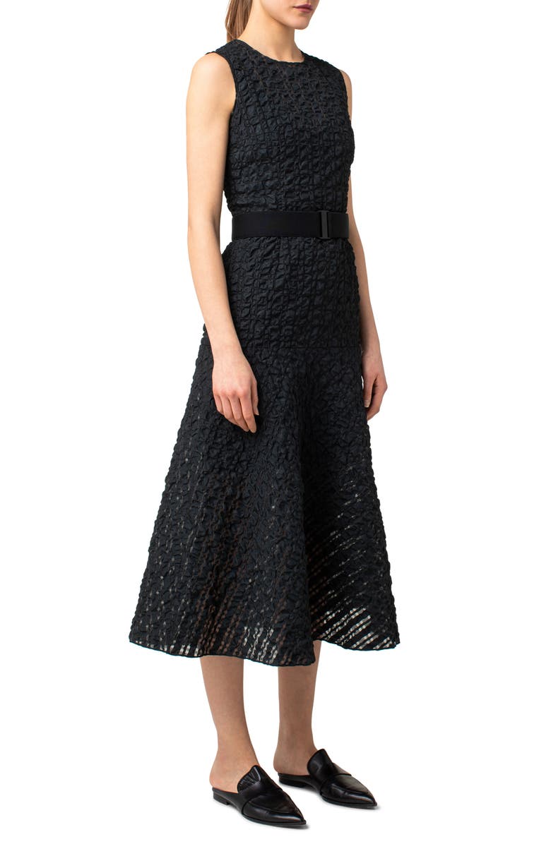 Akris punto A-Line Seersucker Organza Midi Dress, Alternate, color, Black