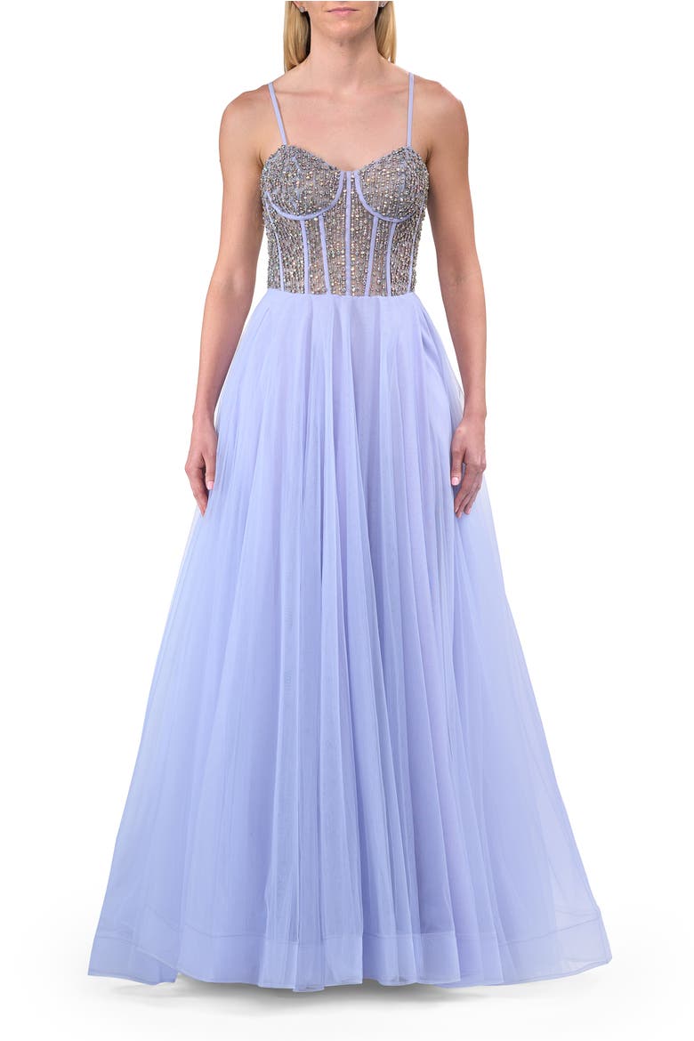 Rhinestone Embellished Corset with Lace Up Back and Tulle Skirt, Main, color, Light Periwinkle