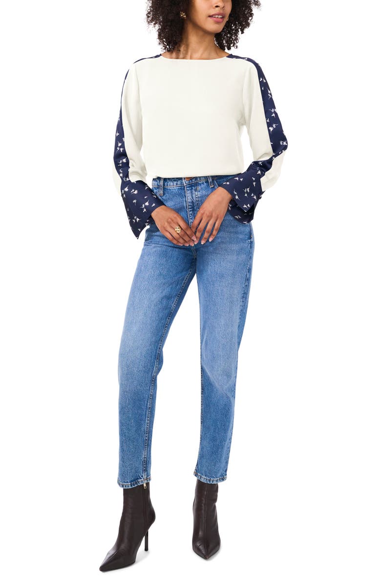 Vince Camuto Floral Accent Flare Cuff Top, Alternate, color, 