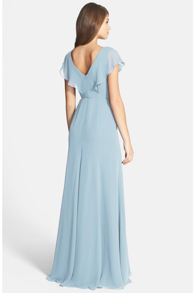 Cecilia Ruffled V-Neck Chiffon Long Dress, Alternate, color, CEIL BLUE