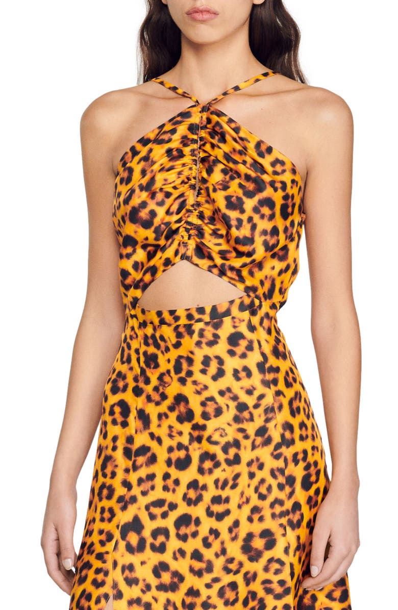SANDRO Kalinda Cutout Halter Neck Dress, Alternate, color, Orange / Noir