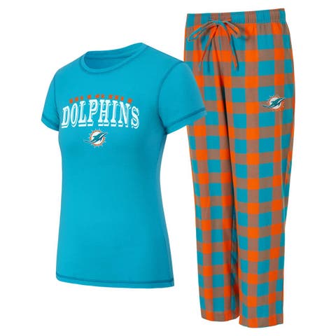Women's Concepts Sport  Aqua/Orange Miami Dolphins Avondale T-Shirt & Pants Flannel PJ Set