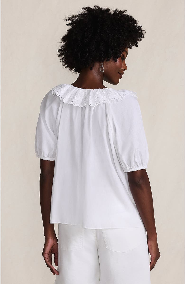 Lands' End Voile Puff Elbow Sleeve Embroidered Blouse, Alternate, color, White