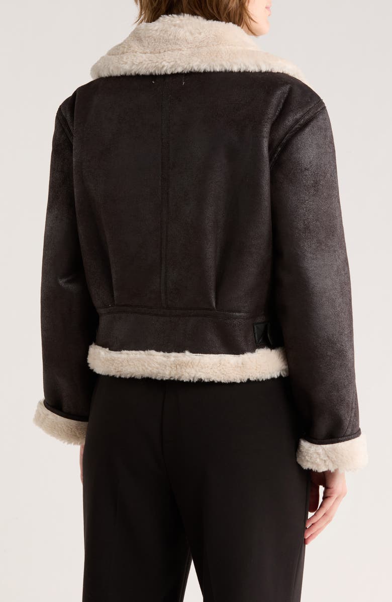 JASON WU Faux Shearling & Faux Leather Crop Jacket, Alternate, color, Washed Black/ Ivory