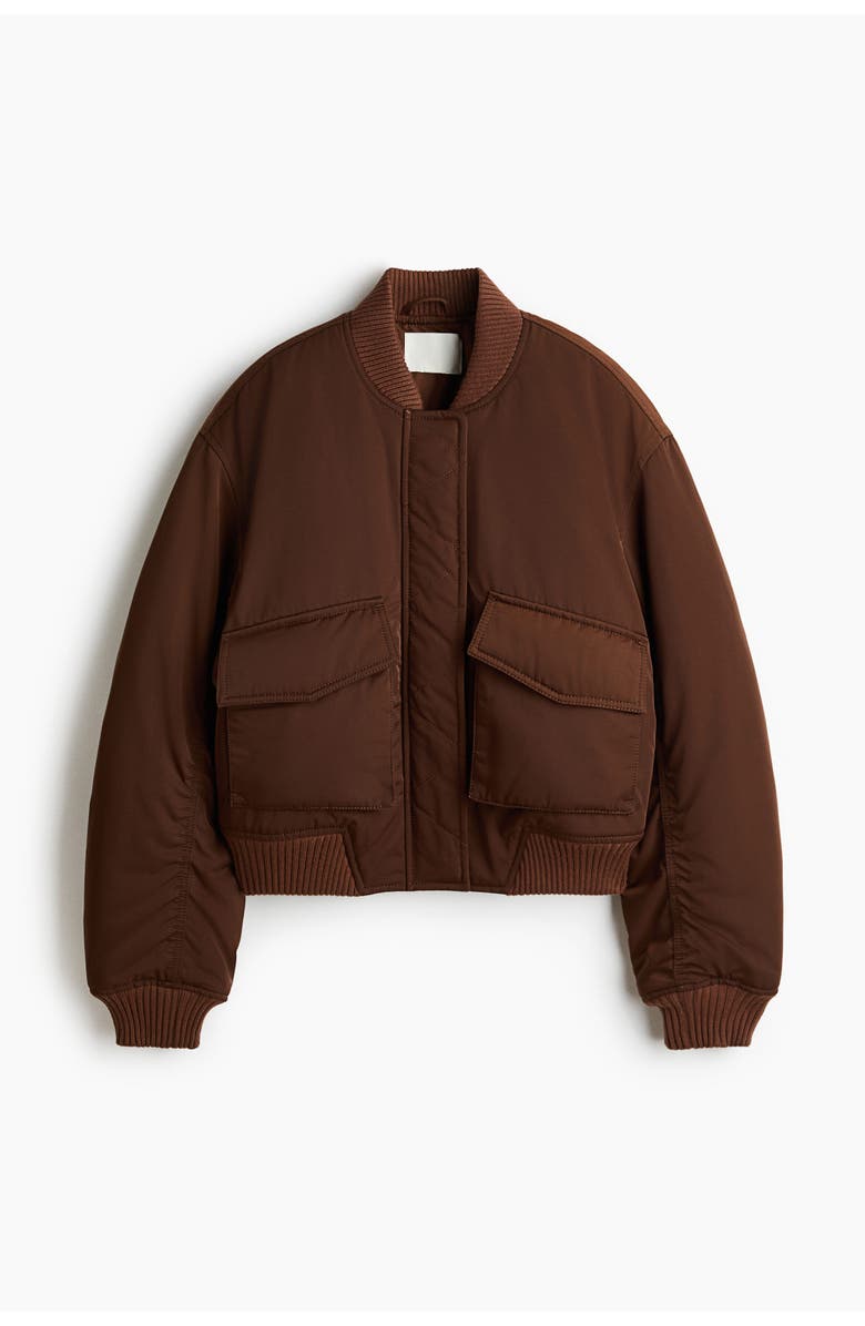 H&M Padded Bomber Jacket, Main, color, Dark Brown