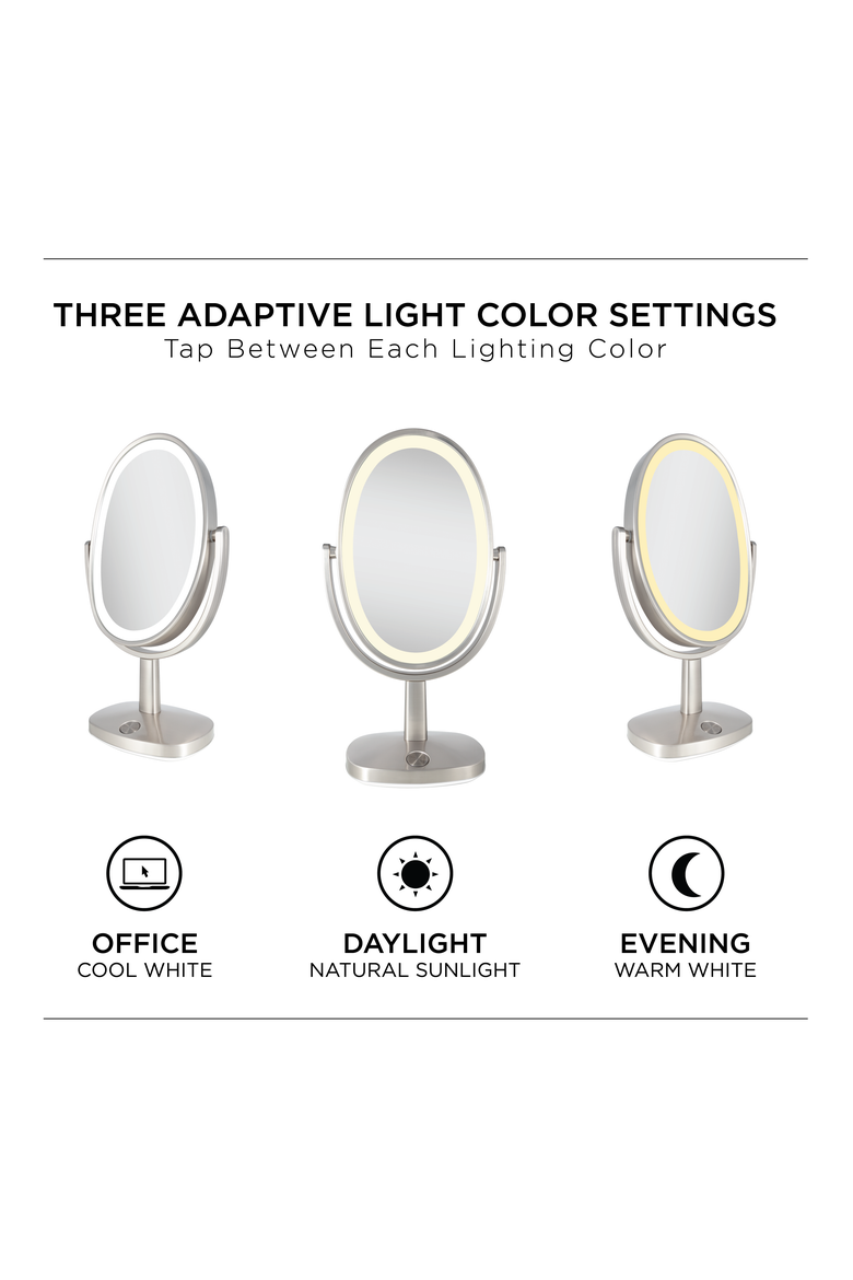 Newport Lighted Makeup Mirror with 5X/1X Magnification & Touch Pad, Alternate, color, Satin Nickel