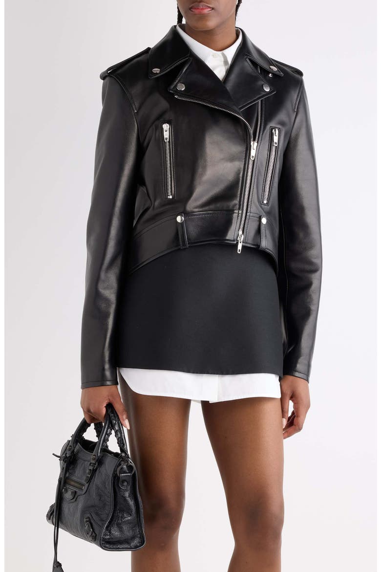 Leather Biker Jacket, Main, color, 1000 BLACK