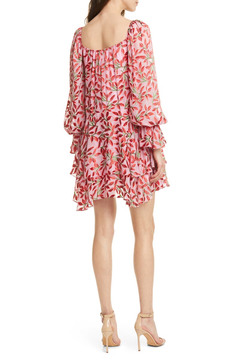 Alice + Olivia Debra Leaf Print Long Sleeve Silk Blend Trapeze Dress |  Nordstrom