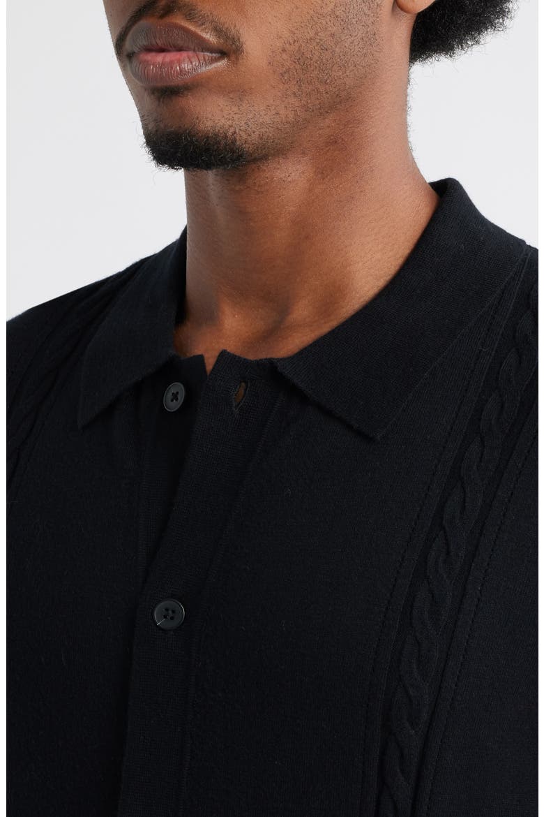 Cable Detail Short Sleeve Cardigan, Alternate, color, BLACK CAVIAR