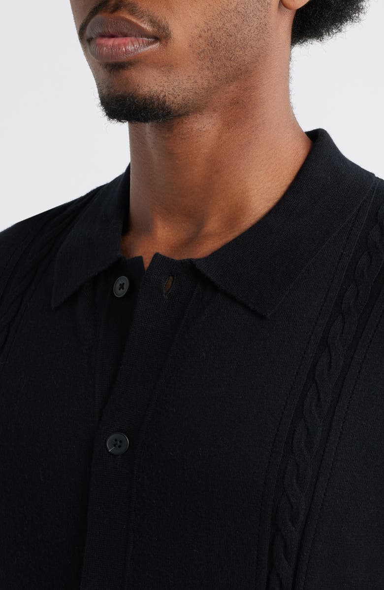 Open Edit Cable Detail Short Sleeve Cardigan, Alternate, color, Black Caviar