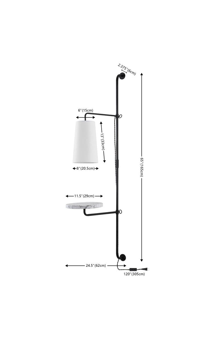 JONATHAN Y Andre 1-Light Contemporary Industrial Iron Plug-In with Adjustable White Marble Table LED Sconce, Alternate, color, Black
