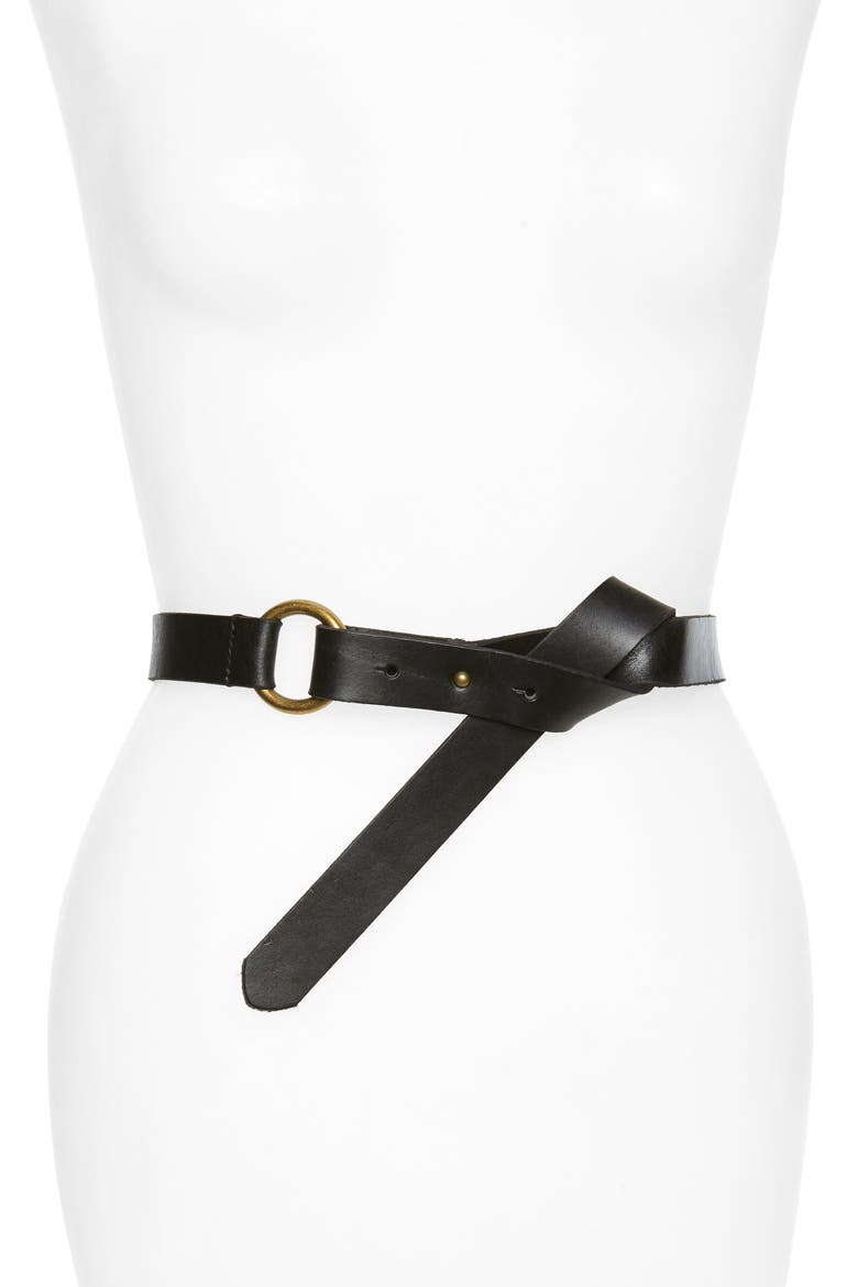 Loop Stretch Leather Belt, Main, color, BLACK