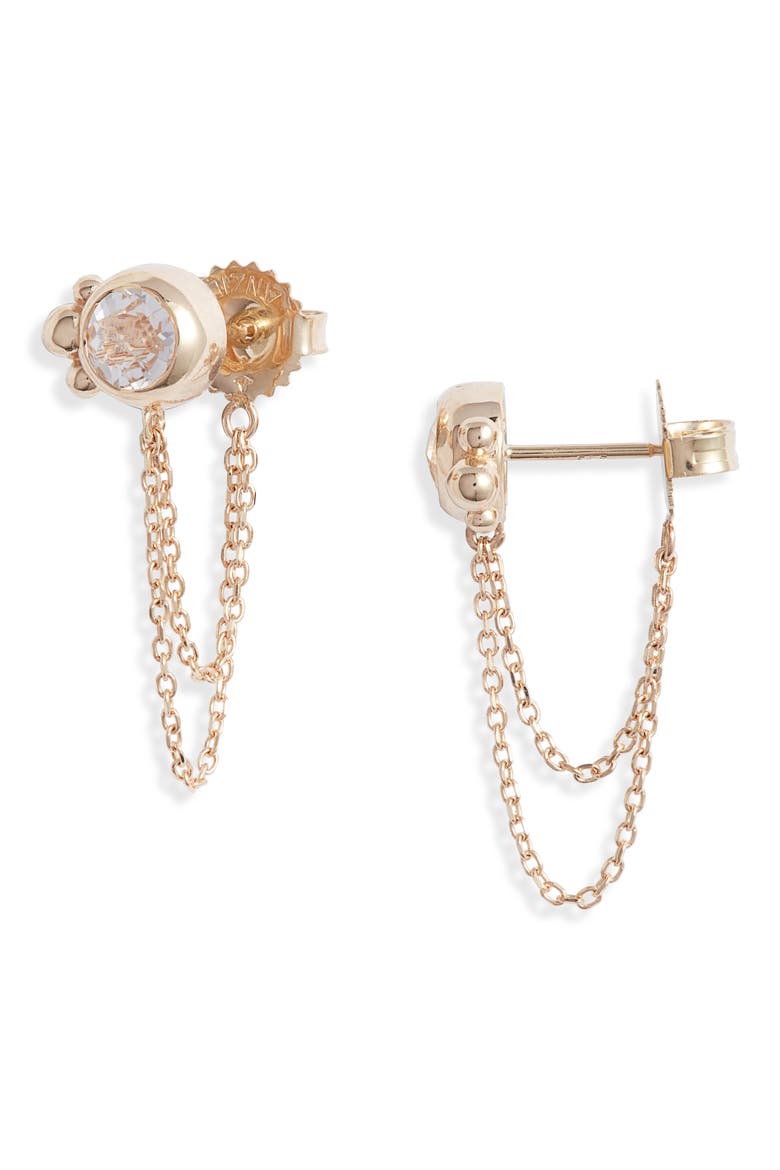 Bonheur White Topaz Chain Stud Earrings, Main, color, YELLOW GOLD/ WHITE