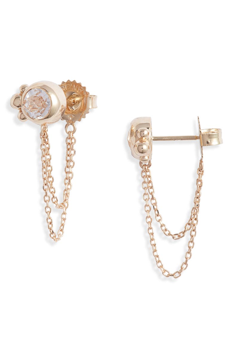 Anzie Bonheur White Topaz Chain Stud Earrings, Main, color, Yellow Gold/ White