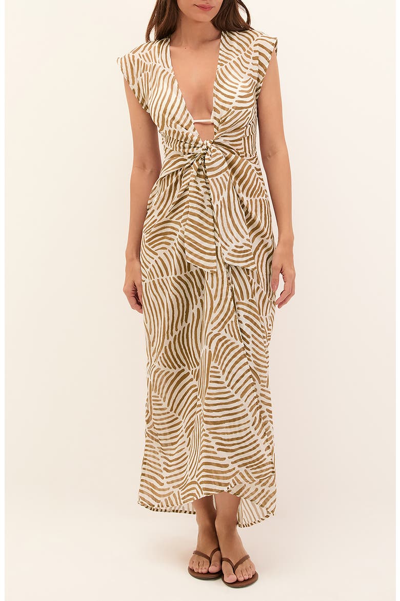 Sasha Tie Front Cotton Cover-Up Dress, Main, color, BROWN