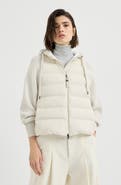 Brunello Cucinelli Water-resistant matte nylon hooded down jacket with knit sleeves and monili