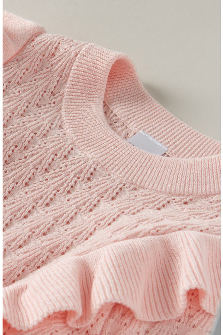Kids' Ruffle Cotton Pointelle Sweater, Alternate, color, PINK FONDANT