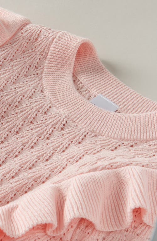 Nordstrom Kids' Ruffle Cotton Pointelle Sweater In Pink