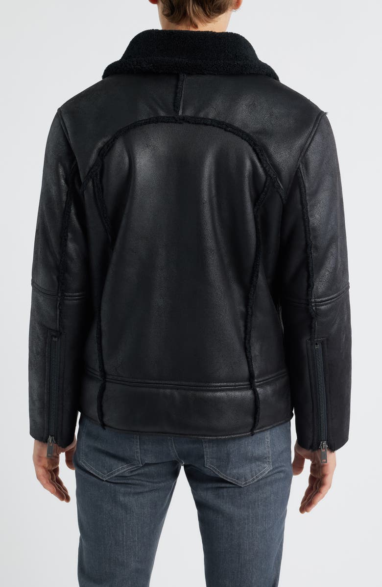 UGG<sup>®</sup> Thayden Luxefluff Faux Leather Jacket with Faux Shearling Collar, Alternate, color, Black